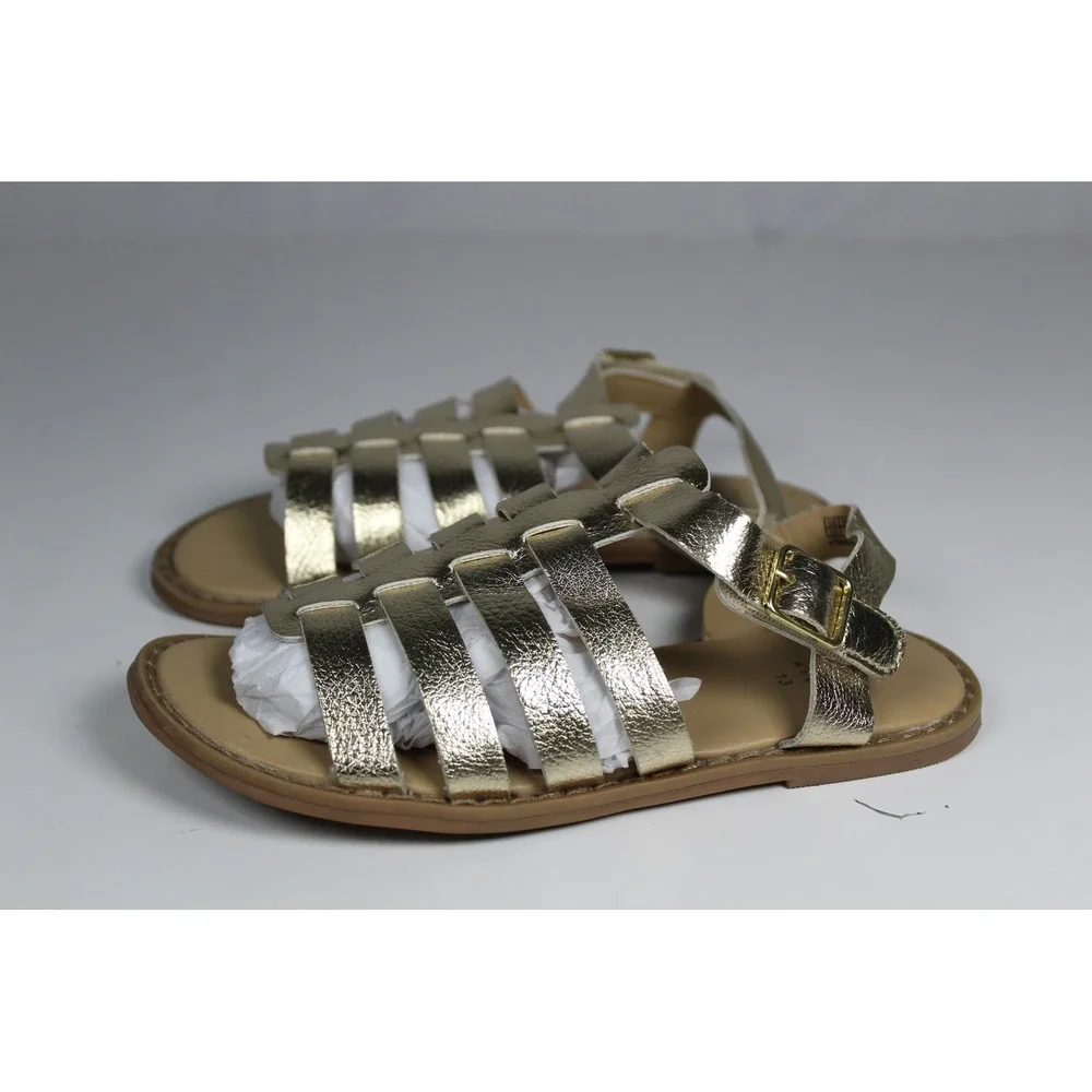 Gap Kids Girls Gold Metallic Gladiator Sandals Strappy Buckle Flat Shoes Size 13